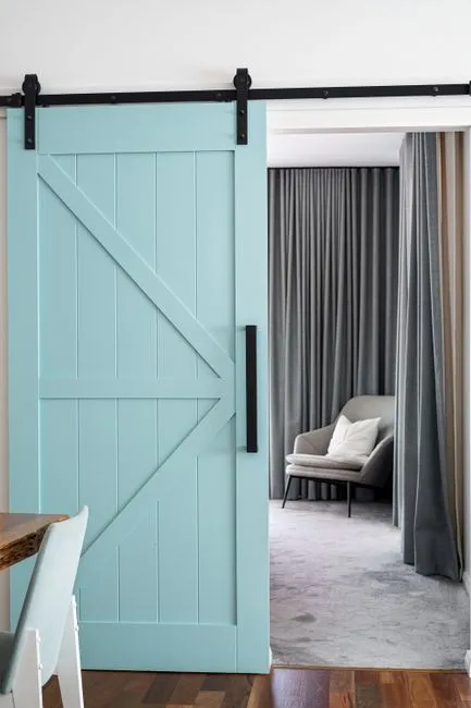 A sliding barn door
