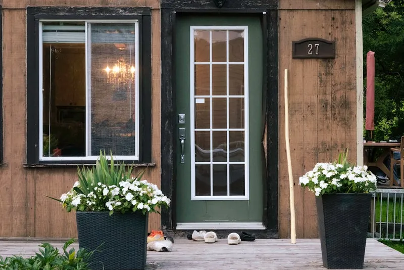 An exterior entry door