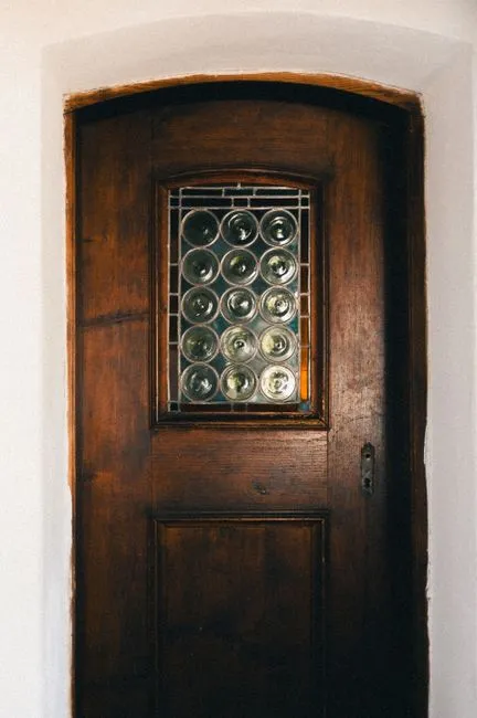 A stained solid-wood door